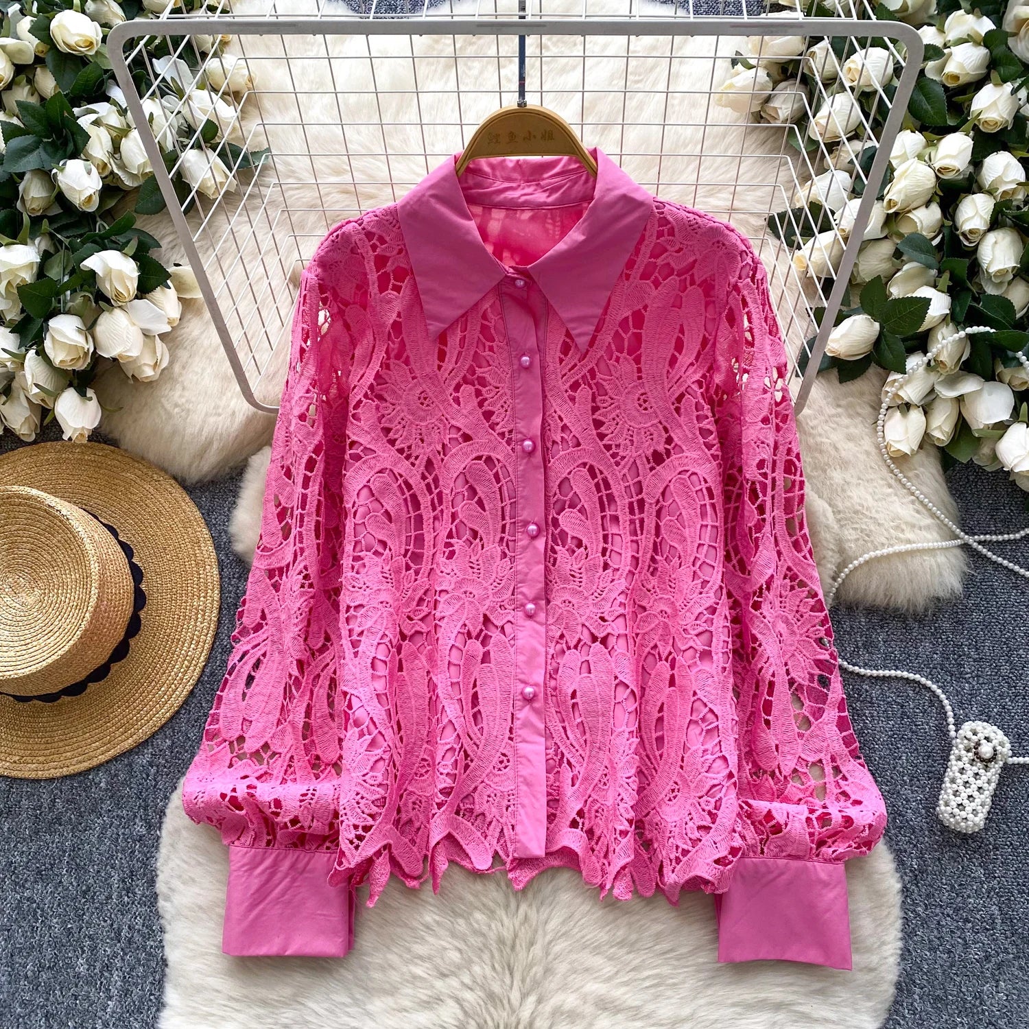 Autumn Full Sleeve Casual Lace Blouses Women Solid Lace Shirts Ladies Casual Tops Clothes Women Wholesale