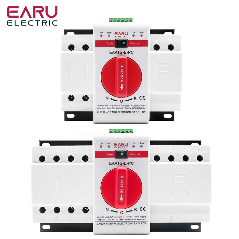 2P 4P 63A 125A ATS PV Dual Power Automatic Transfer Switch AC220V 400V 50/60Hz Type MCB Auto Manual Sal Switches Circuit Breaker