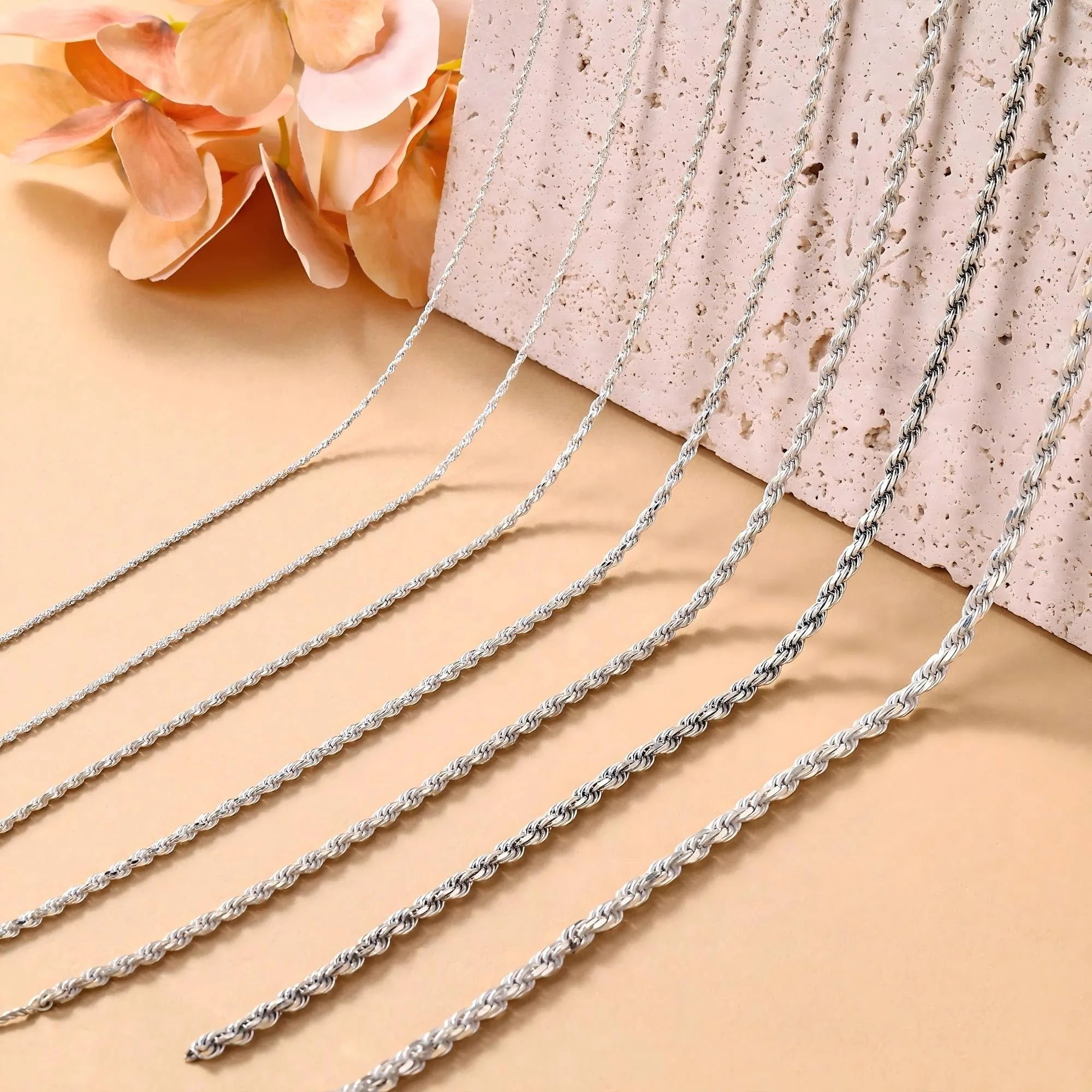 GP 1.2mm-4mm S925 Sterling Silver Rope Chain Twisted Supplies Bulk Unfinished Chain Permanent Jewelry Wholesale
