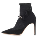 Black Sock Boots Pointed Toe Stiletto Heel Women Ankle Boots Ladies High Heels Booties Plus Size Shoes