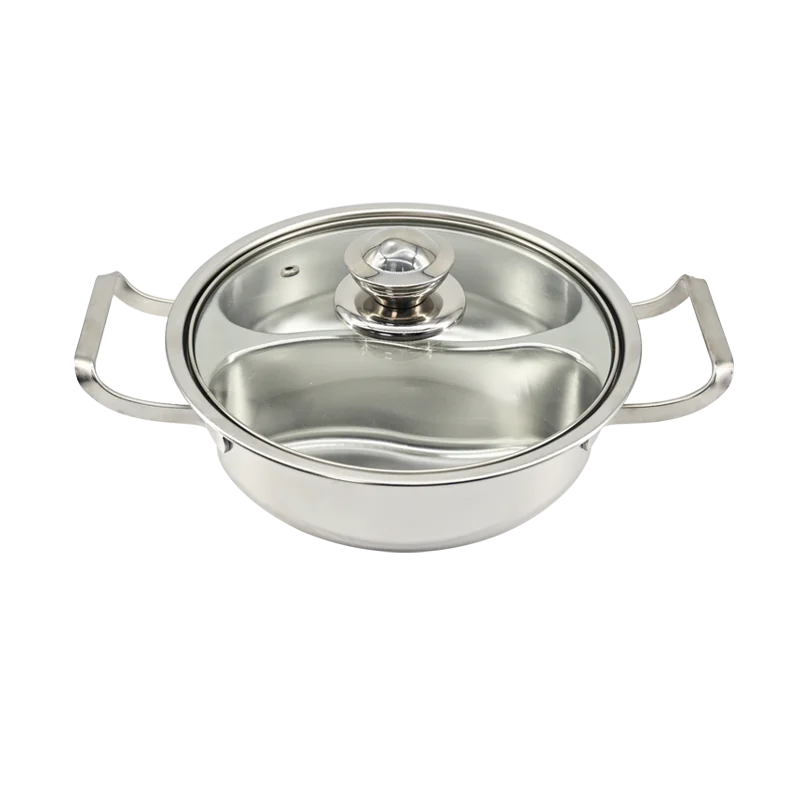 304 Stainless Steel 2-grid Compartment Hot Pot for Home Use Soup and Stock Pot Multi-Division Hot Pot Pan for Induction Cookers MegaBDM