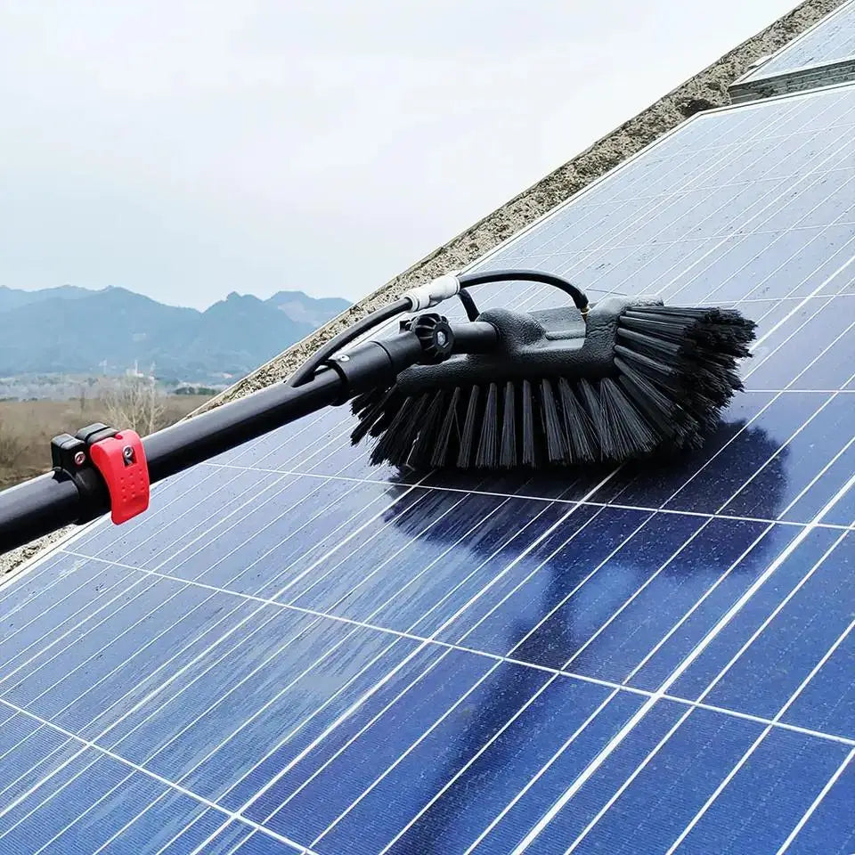 Zhenda Factory 5 Sides Brush Head Solar Panel and Water Fed Pole Window Cleaning Brush Aluminum Telescopic Rod Cleaning Brush