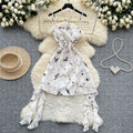 2025 Summer Y2K Halter Asymmetric Tunic Casual Midi Dress For Women Empire 3D Floral Lace Dress