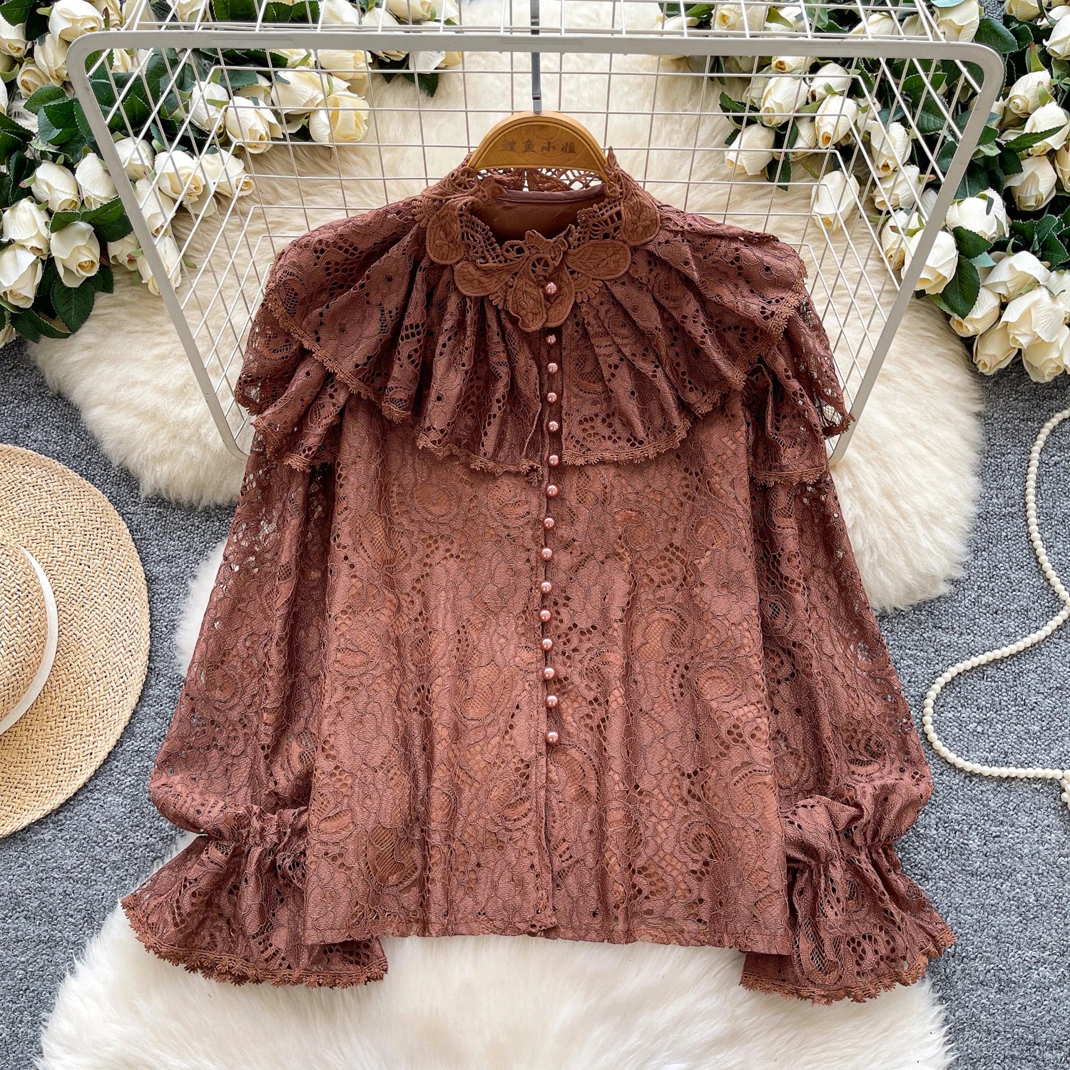 Autumn Full Sleeve Casual Lace Blouses Women Solid Ruffles Shirts Ladies Elegant Tops Clothes Women Wholesale