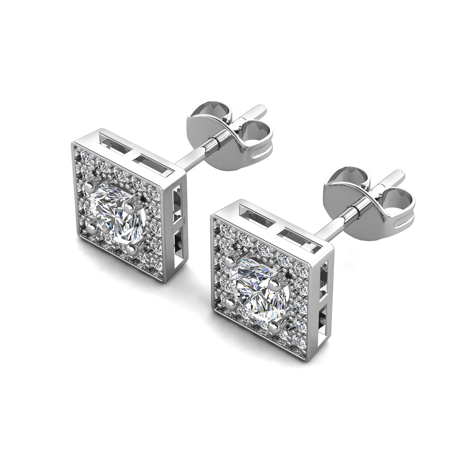 Wholesale Priced GRA Moissanite Jewelry Hypoallergenic 925 Sterling Silver Small Square Halo Stud Earrings Destiny Jewellery