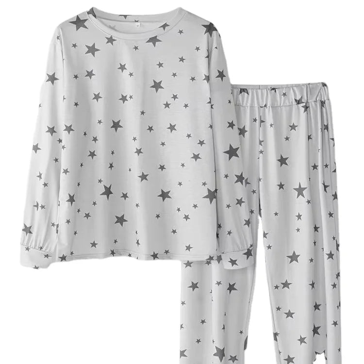 Elegant Women's Vintage-Style Cotton Pyjama High-Rise Ladies Sleepwear Front Logo Print Pattern Breathable Summer Autumn Spring