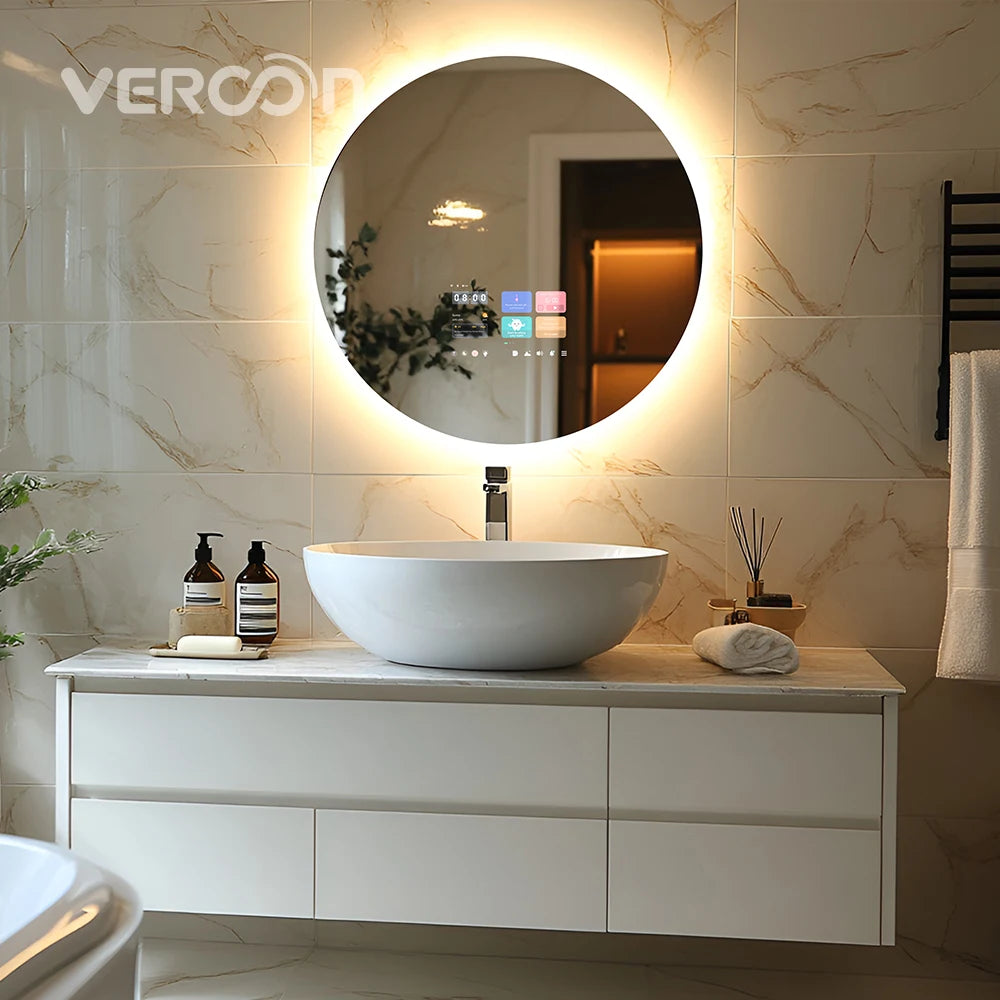 Vercon Smart Mirror Bathroom Android Magic Mirror TV Built-in 10.1inch Built-in Screen Wifi Bluetooth YouTube Spotify  Dia:800mm