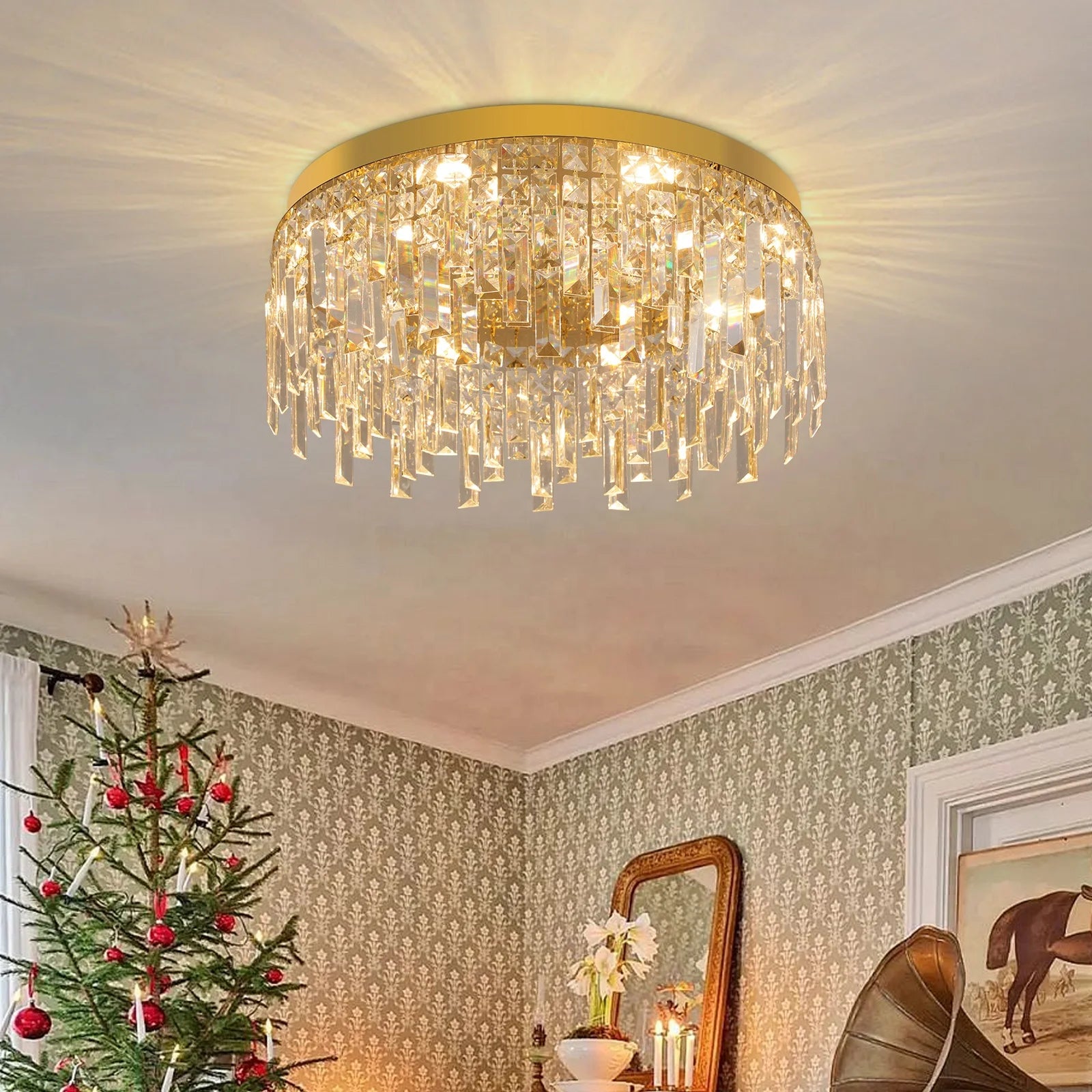 Modern Led Creative Round Embedded Crystal Ceiling Lamp Hotel Living Room Illumination