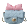 Kids Bow Decor Quilted Mini Crossbody Purse - Faux Leather Small Handheld Bag for Girls