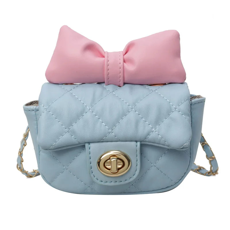 Kids Bow Decor Quilted Mini Crossbody Purse - Faux Leather Small Handheld Bag for Girls