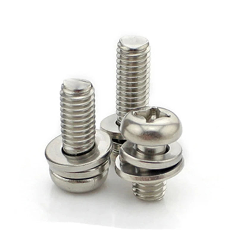 Sems Screw Steel Pan Head Phillips Drive  Zinc Plated Combination Screw with Spring and Flat Washer Pan Head Electronics Screw