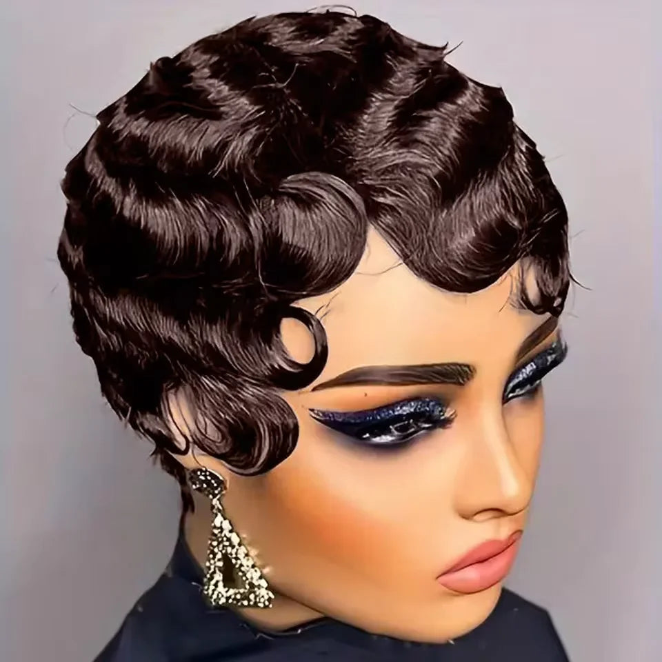 Short Virgin Brazilian Human Hair for Wig Wavy Style 250% Density Brown/Black Highlights French Lace Base MegaBDM