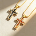 QIKU Cross Shape 6 Colors Rhinestone Pendant Necklace Copper Zircon Chain Choker Religious Pray Jewelry Women Gift Dropshipping