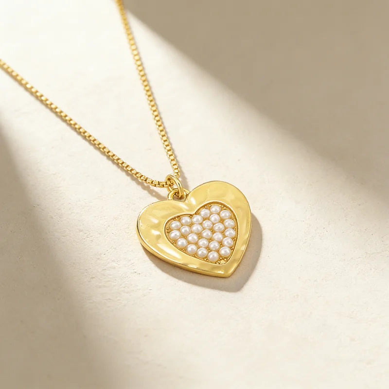 QIKU Heart Shape Letter MAMA Pendant Women Necklace 18K Gold Plated Copper Zircon Link Chain Jewelry Accessories Mother's Day