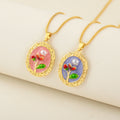 QIKU New 18k Gold Plated Copper Flower Pearl Pendant Necklace Enamel Charm Link Chain Cute Jewelry Gift for Wife Girlfriend Mom