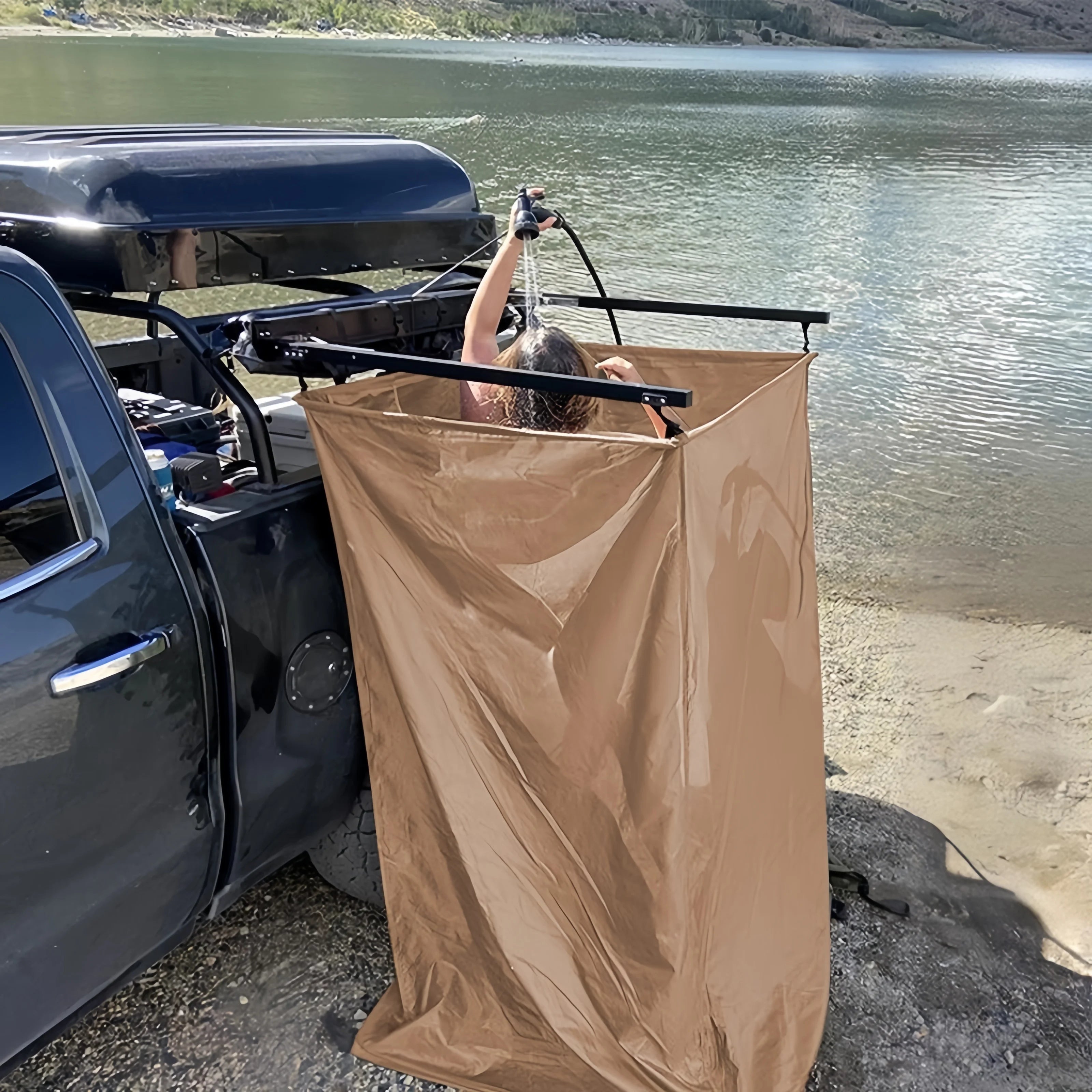Portable Lightweight 90 Adjustable Camping Shower Tent with Built-in LED Light Waterproof Car Side & Toilet Bathing Use