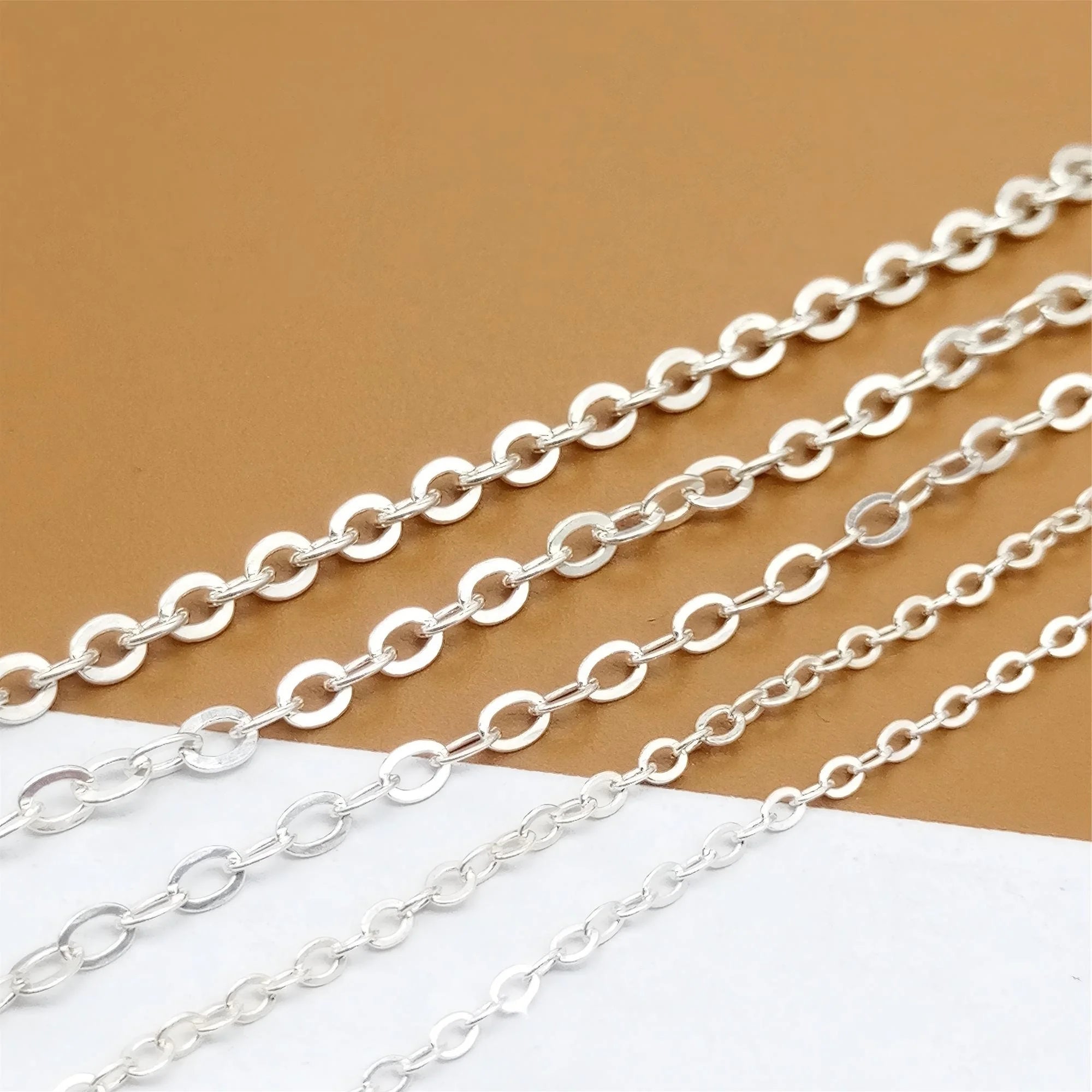GP Flat Cable Chains S925 Silver Permanent Jewelry Chains Factory Wholesale DIY Bracelet Jewellery Silver Roll Bulk Chains