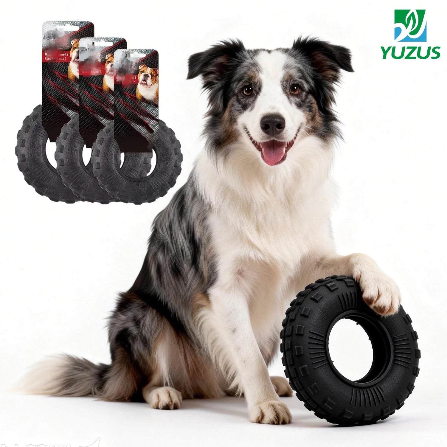 Dog Chew Toy with Treat Hole - Durable TPR Tire for Boredom Teeth Cleaning & Interactive Feeding