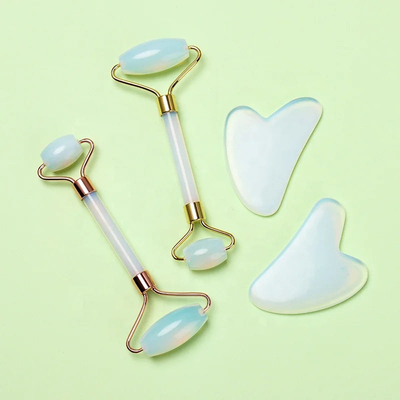Natural Opalite Mute Style Jade Roller for Face Eye Neck Beauty Anti-Aging Facial Gua Sha Roller
