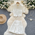 Summer Women's Vintage Sets Puff Sleeve Top And High Waist Skirts Set Clothing Wholesale