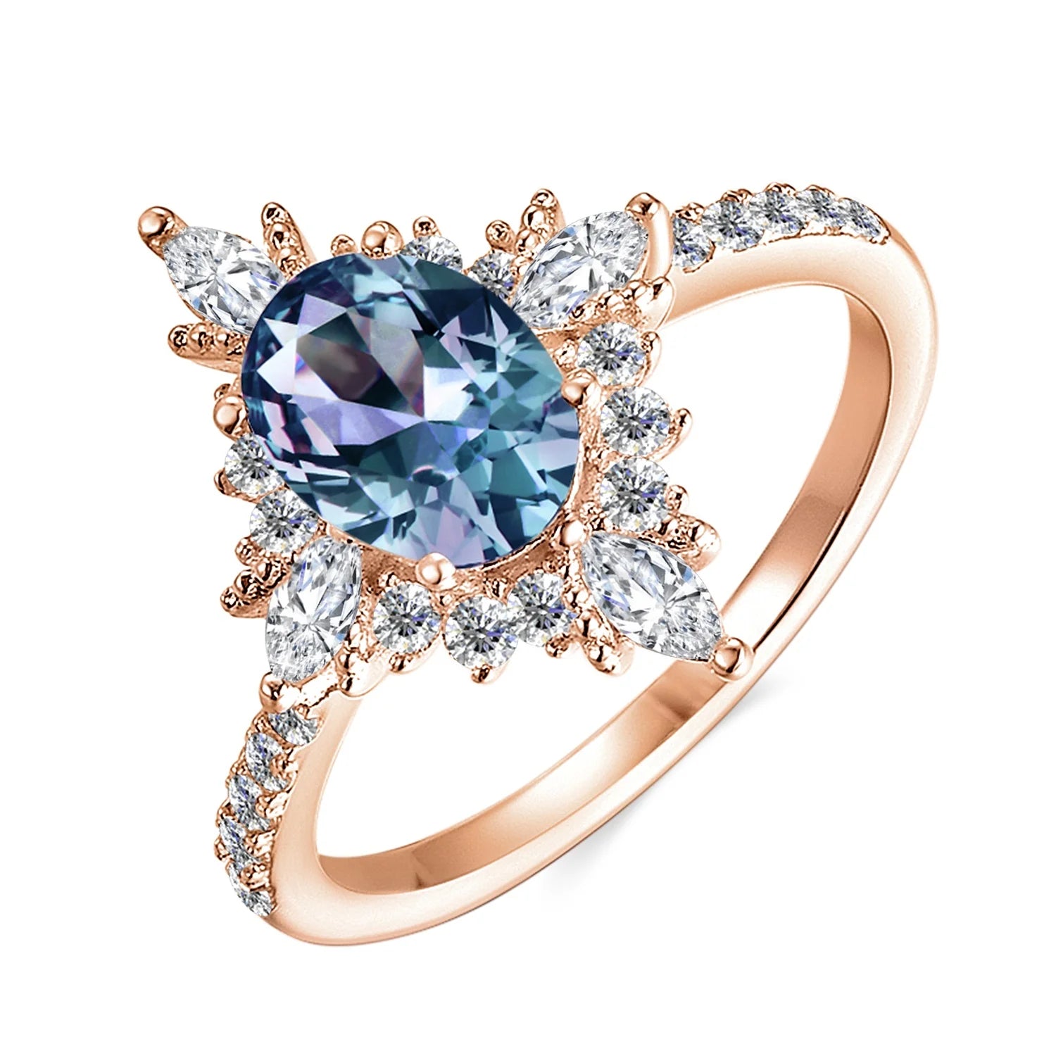 Sterling Silver 18k Gold Plated New Color Change Alexandrite Gemstone Retro Cocktail Ring Destiny Jewellery