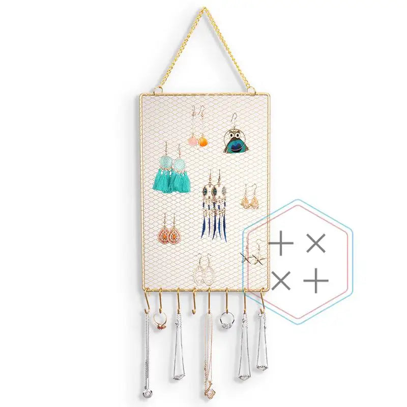 Wall Mounted Gold/Silver Metal Jewelry Display Organizer with Multifunction Design for Home Storage