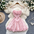 2025 Summer Y2K Tunic Pleated Mini Dress for Women Empire Ruffled Lace Dress