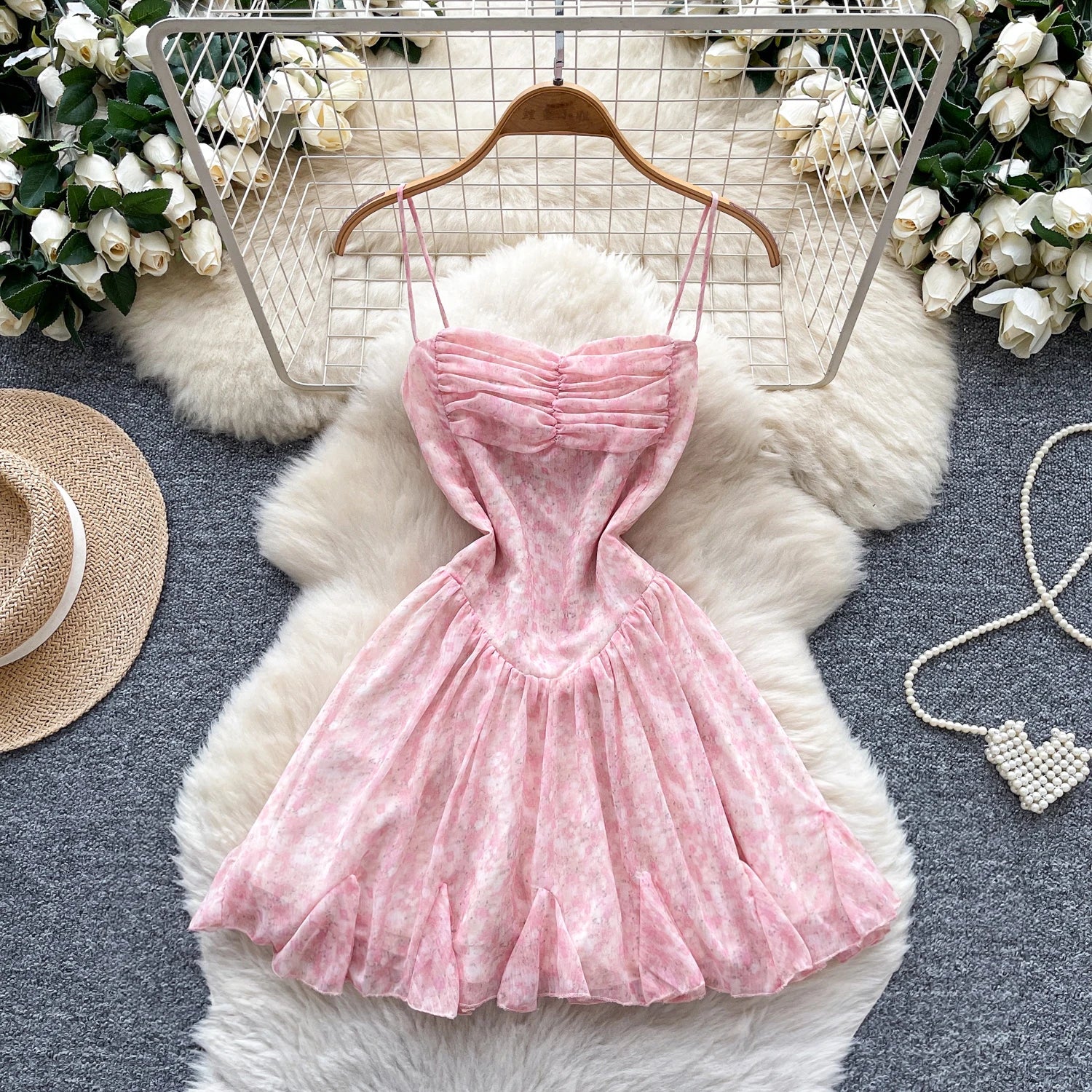 2025 Summer Y2K Tunic Pleated Mini Dress for Women Empire Ruffled Lace Dress