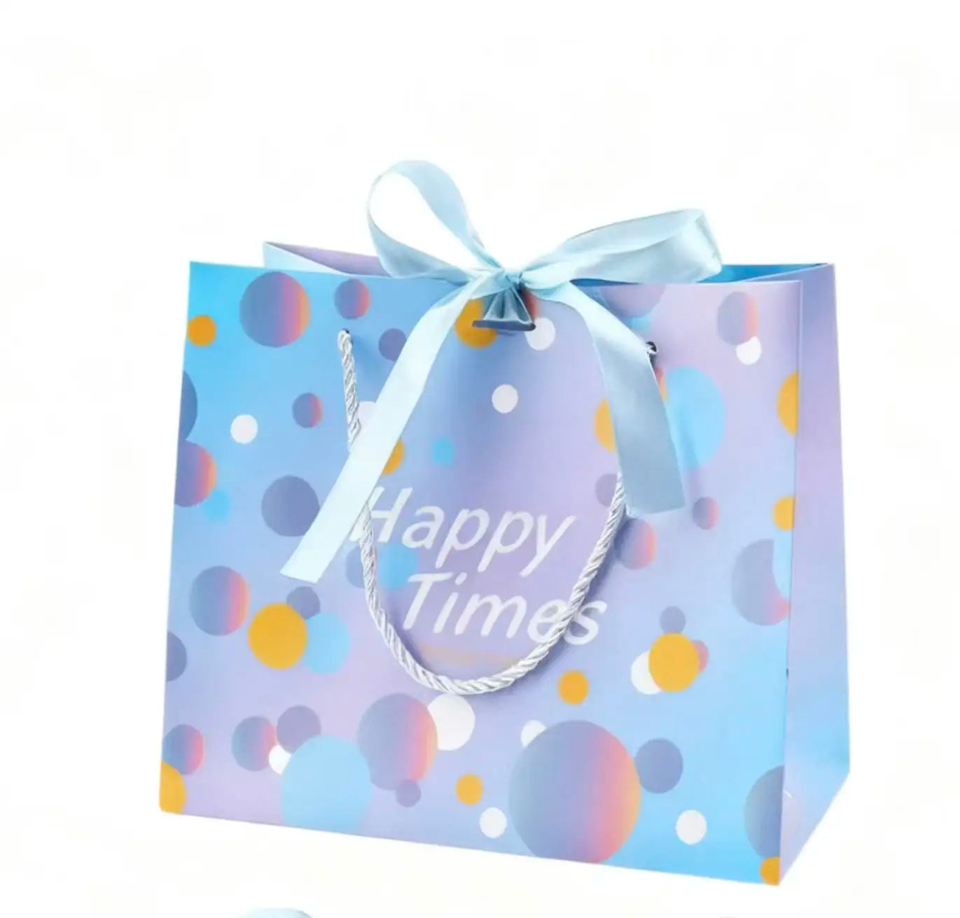 Powder Blue Paper Hot Sale Luxury Custom Logo Gold Stamping Printed White Gift Shopping Bags Coated Paper with Ribbon