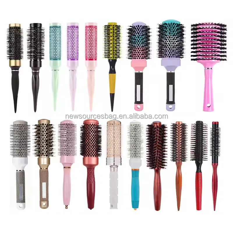 Salon Hair Brush Hair Styling Hairbrush Hairdressing Comb Round Curly Hair Rollers Tools Blue Hair Comb Hook Loop Tape