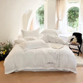 OEM/ODM Hotel Style Bed Linen White Polyester Woven 4pcs 200TC Thread Count King Size Floral Pattern Skin-Friendly Bedding Set MegaBDM