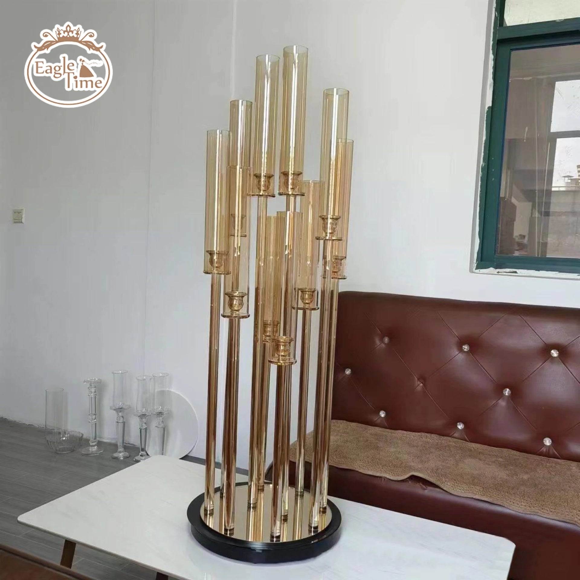 Circular Crystal Glass Transparent Candle Holder Table Centerpieces Decoration Candlesticks