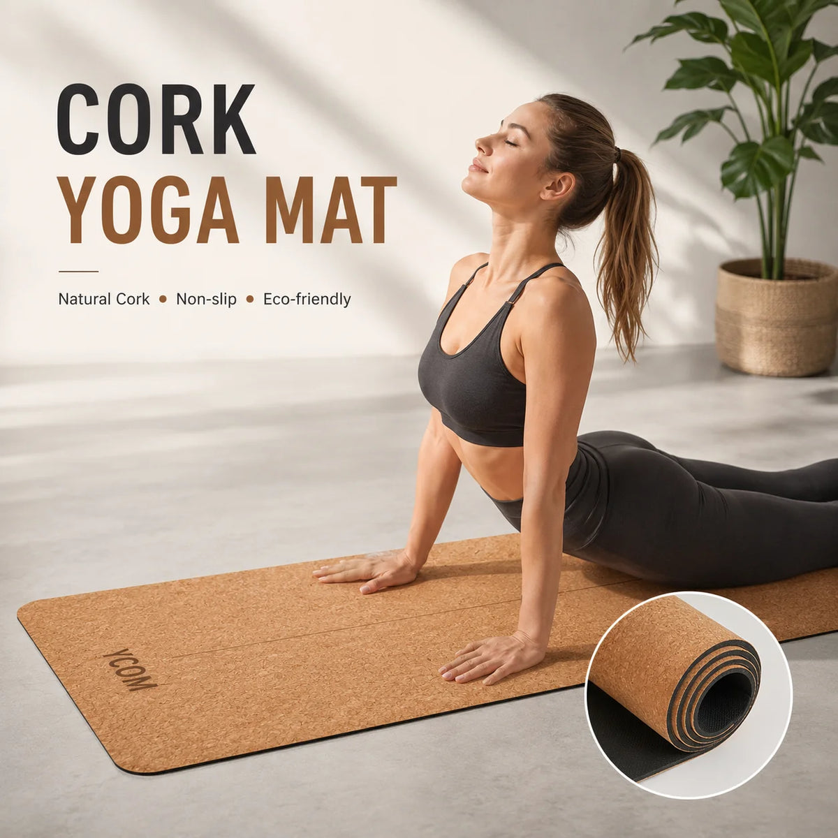 Natural Cork Yoga Mat Eco Friendly Non Slip Exercise Mat with Natural Rubber for Yoga Pilates Fitness Workout MegaBDM