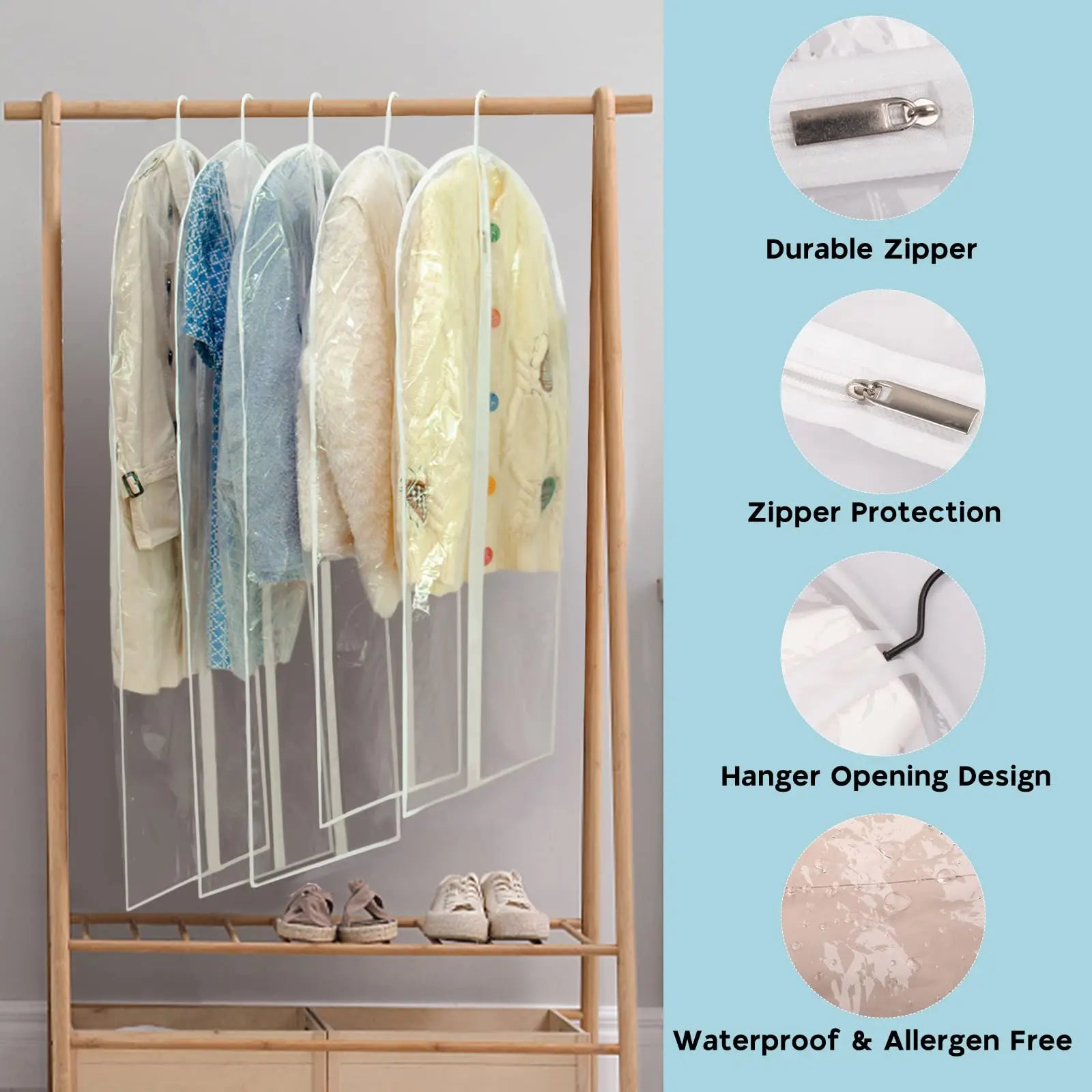 Hanging Fabric Garment Bag Lightweight Clear Full Zipper Suit Bags PEVA Moth-Proof Breathable Waterproof Dust Cover Custom Size