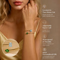 Two Stone Bracelet Toi Et Moi Bangle Adjustable Open Cuff Gold Plated Waterproof Emerald Pear Cut Jewelry Gift for Her MegaBDM