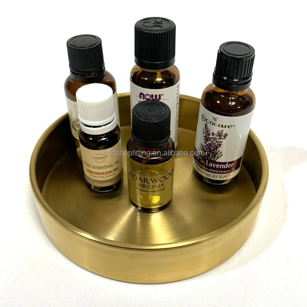 Elegant Durable Brass Round Decorative Tray for Trinkets & Essential Oils Stylish Jewelry Container 14cm