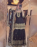 Indian Pakistani Designer Readymade Ethnic Wear Set 3-Pcs Sharara Gharara Kurti Stitched Design Embroidered Georgette Fabric