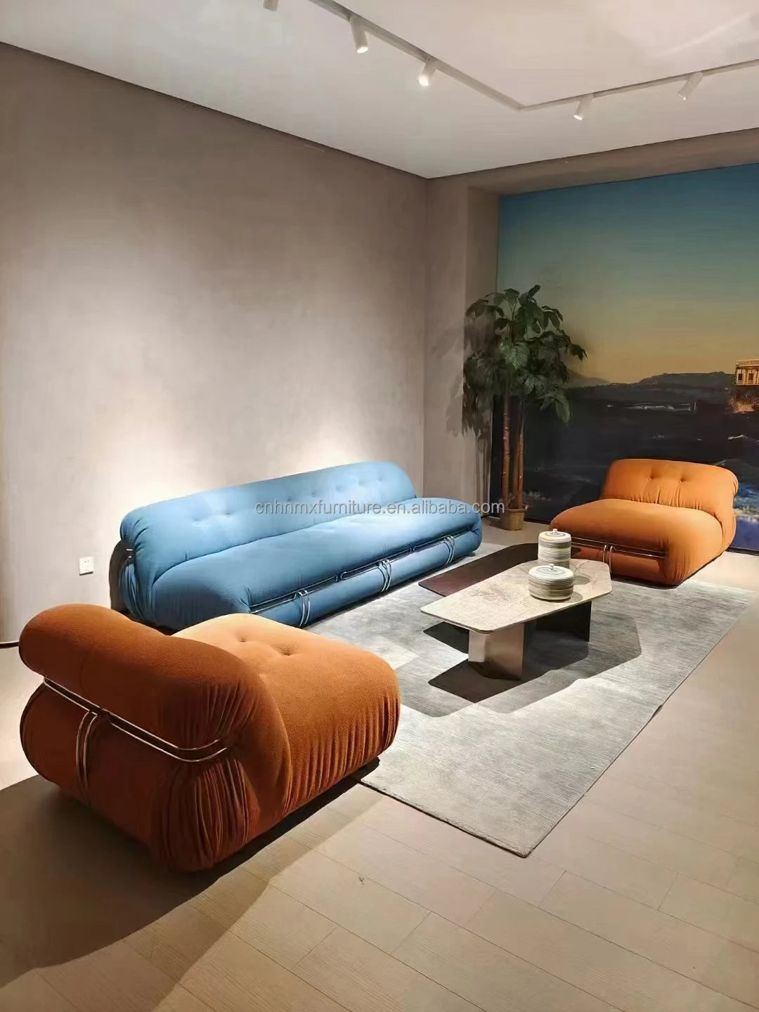 Nordic Creative Designer Hippo Sofa Modern Steel Teeth Leisure Lazy Recliner Fabric Velvet Wood Legs 10-Year Warranty Sofa Hotel