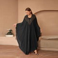 New Fashion Elegant Banquet Beaded Hoodie Dress Kaftan Set With Inner Batwing Sleeves Long Maxi Cardigan Robe for Women K0757