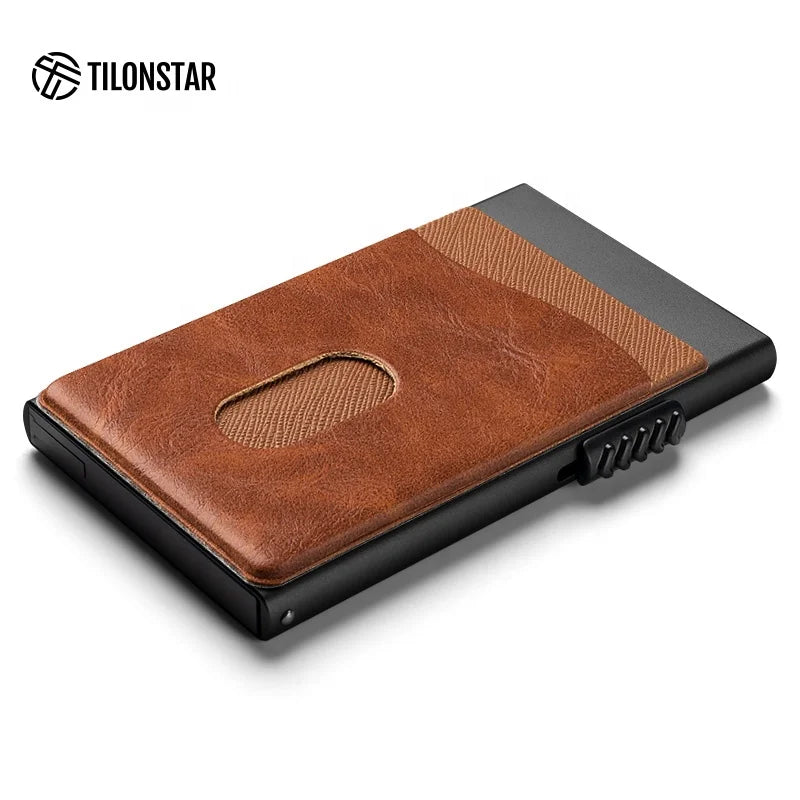 TILONSTAR TVC305 Business Slim Wallet Leather Cash Pocket Men RFID Blocking Pop up Aluminum Case Credit Card Holder MegaBDM