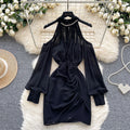 Spring Roman Halter Slit Tunic Hip Midi Dress For Women Empire Diamonds Lace Dress