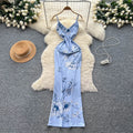 2025 Summer Vacation Tunic Hip Maxi Dress for Women Empire Printed Lace Dress