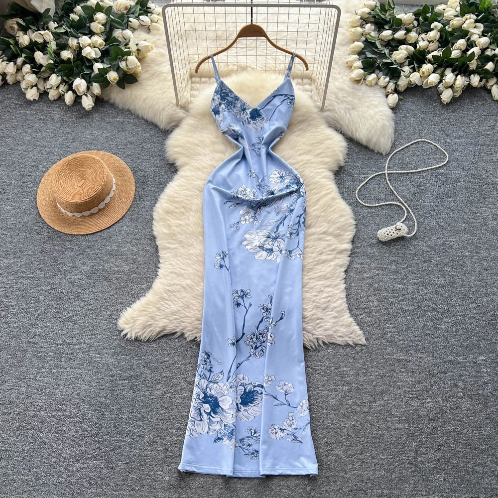 2025 Summer Vacation Tunic Hip Maxi Dress for Women Empire Printed Lace Dress