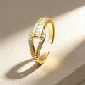 QIKU Hot Selling Elegant Diamond Women Opening Ring Gold Color Copper Cubic Zircon Simple Trendy Wedding Party Wholesale Price