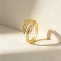 QIKU Fashion Feather Shape Zircon 18K Gold Plated Adjustable Opening Ring Punk Gothic Style Women Men Party Jewelry Copper