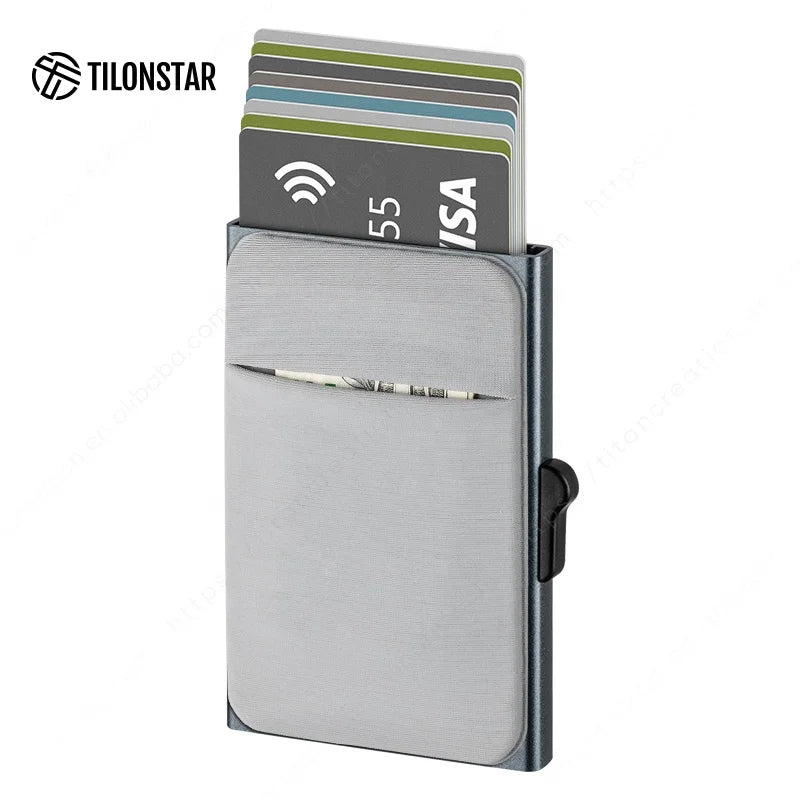 TILONSTAR TWM106c Premium Gift Textile Aluminium RFID Blocking Pop up Credit Card Holder for Men