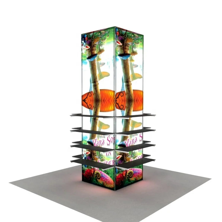 LED Backlit Reusable Aluminum Portable 10ft Tall Trade Show Display Stand Dye-Sublimation Printing Exhibition Tower Pillar Shelf
