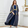Abaya Dubai 2023 Long Sleeve Two Pieces Set Striped Long Coat Elegant 2 Piece Dubai Abaya Set Soft Satin Kimono