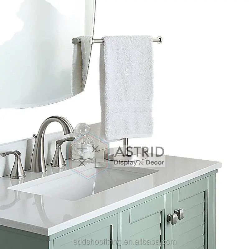 T for Pre-Assembled Stainless Steel Silver Black Polished Towel Display Rack Hotel Use Countertop Storage Stand Carton