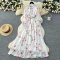 Plus Size 2025 Spring Roman Tunic Slim Casual Midi Dress For Women Empire Printed Diamonds Lace Dress